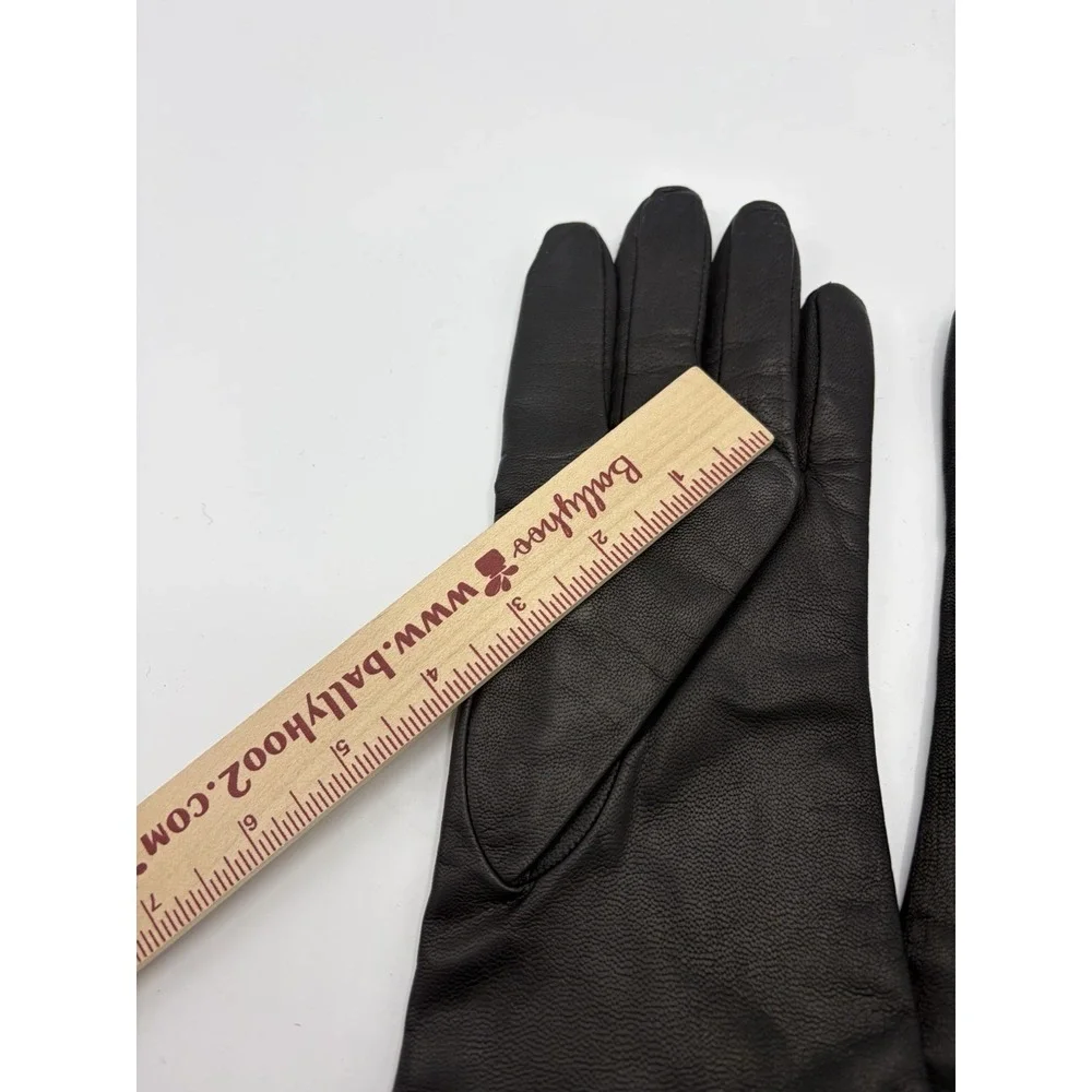 FOWNES BROTHERS Black Leather Cashmere Lined Gloves Size 8 (Medium)